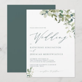Moderne Eucalyptus Minimalist Script Weddenschap Kaart