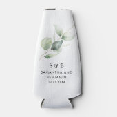 Moderne eucalyptus Monogram bruiloft Flesjeskoeler (Voorkant)