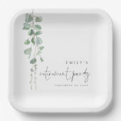 Moderne Eucalyptus Name Retirement Party Papieren Bordje (Voorkant)