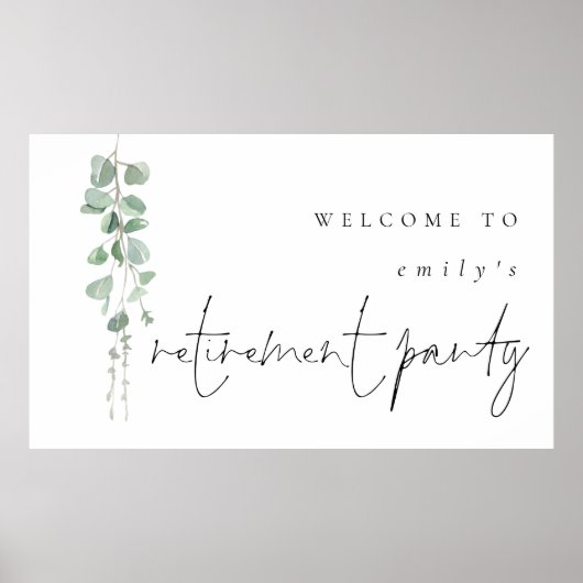 Moderne Eucalyptus Name Welcome Retirement Party Poster (Voorkant)