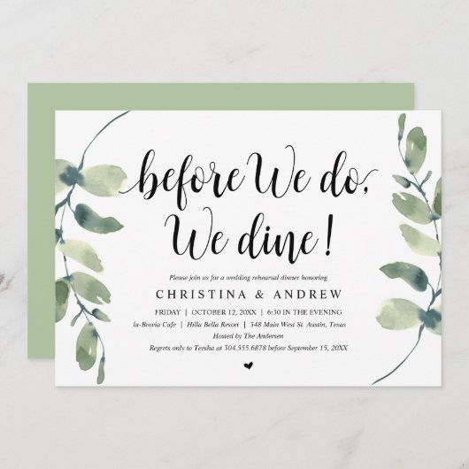 Moderne Eucalyptus, Oefenbruiloft Diner Kaart (Voorkant / Achterkant)