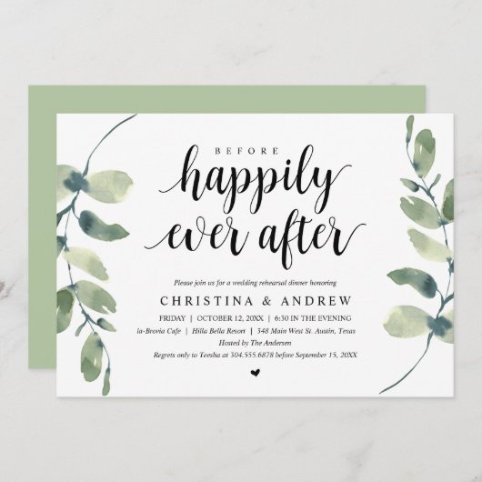 Moderne Eucalyptus, Oefenbruiloftsdiner Kaart (Voorkant / Achterkant)