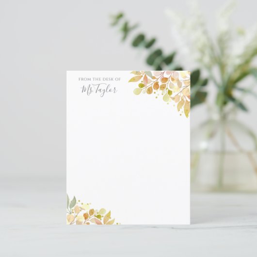Moderne Eucalyptus Pastel Floral Teacher Note Kaar (Staand voorkant)