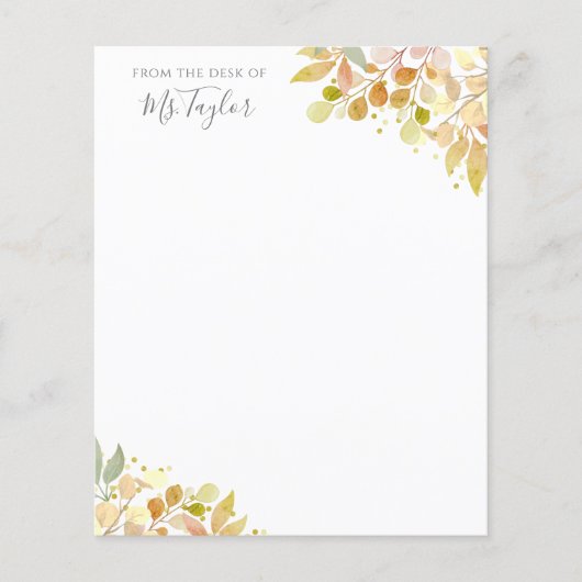 Moderne Eucalyptus Pastel Floral Teacher Note Kaar (Voorkant)
