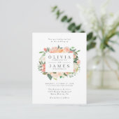Moderne Eucalyptus Peach Waterverf Flowers Weddens Uitnodiging Briefkaart (Staand voorkant)