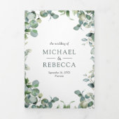 Moderne Eucalyptus Photo Collage QR Code Weddensch Drieluik Uitnodiging (Cover)