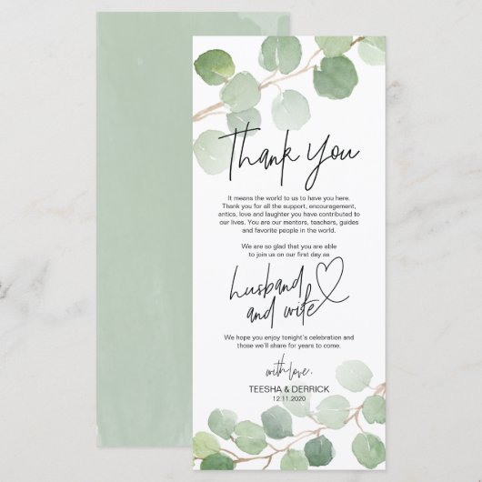 Moderne eucalyptus Place - Instelling Dank u wel Programmakaart (Voorkant / Achterkant)