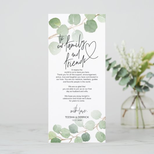 Moderne eucalyptus Place - Instelling Dank u wel Programmakaart (Staand voorkant)