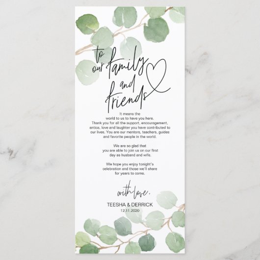 Moderne eucalyptus Place - Instelling Dank u wel Programmakaart (Voorkant)