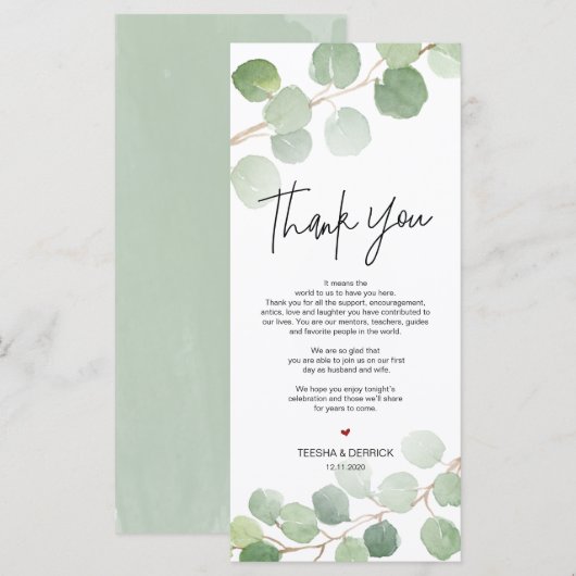 Moderne eucalyptus Place - Instelling Dank u wel Programmakaart (Voorkant / Achterkant)