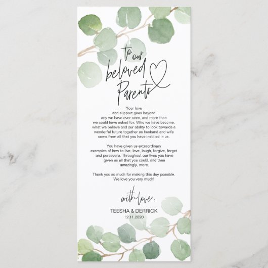 Moderne eucalyptus Place - Instelling Dank u wel Programmakaart (Voorkant)