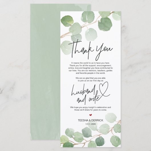 Moderne eucalyptus Place - Instelling Dank u wel Programmakaart (Voorkant / Achterkant)