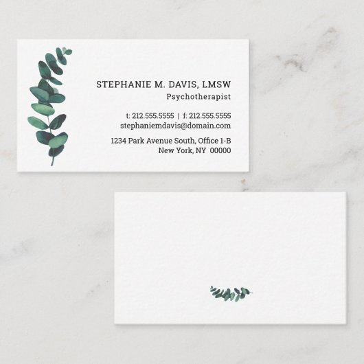 Moderne Eucalyptus Psychotherapeut Visitekaartje (Voorkant / Achterkant)