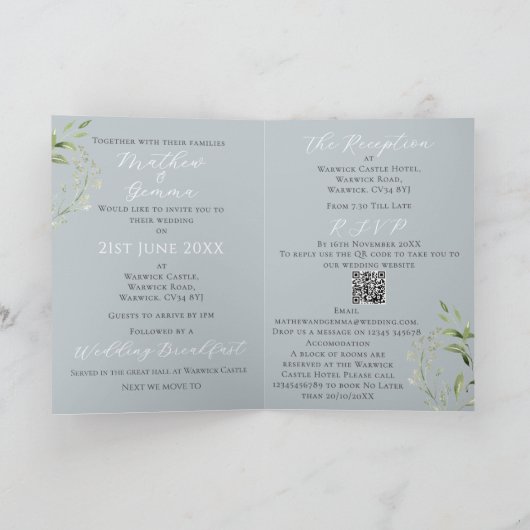 Moderne Eucalyptus QR-code bruiloft (Binnen)