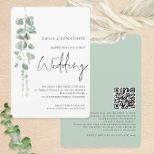 Moderne Eucalyptus QR-code bruiloft Kaart