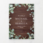 Moderne Eucalyptus QR Code Rustieke Houten Trouwka Drieluik Uitnodiging (Cover)