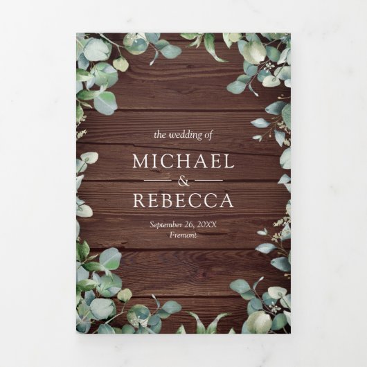 Moderne Eucalyptus QR-code Rustige bruiloft Drieluik Uitnodiging (Cover)