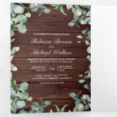 Moderne Eucalyptus QR-code Rustige bruiloft Drieluik Uitnodiging (Binnenzijde eerst)