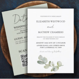 Moderne eucalyptus Sage Green All-in-One Weddensch Kaart