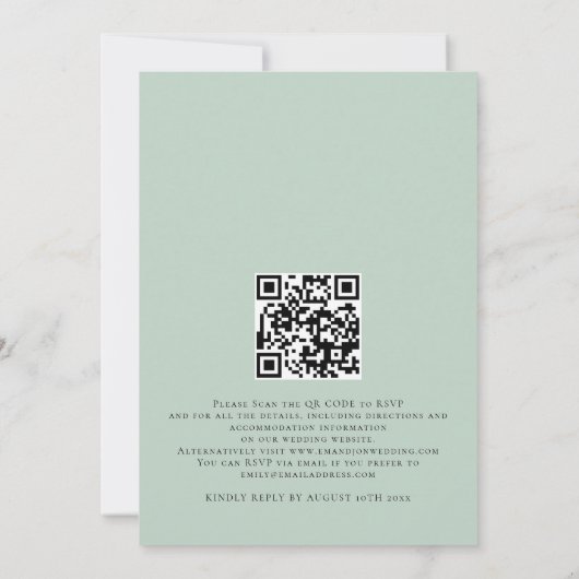 Moderne Eucalyptus Script QR Code Weddenschap Kaart (Achterkant)