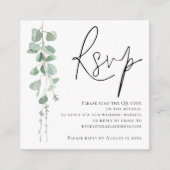 Moderne Eucalyptus Script QR Code Weddenschap RSVP Informatiekaartje (Voorkant)