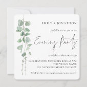 Moderne Eucalyptus Script Wedding Evening Party Kaart (Voorkant)