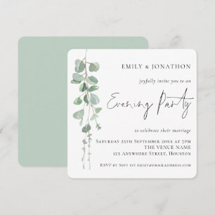 Moderne Eucalyptus Script Wedding Evening Party Kaart