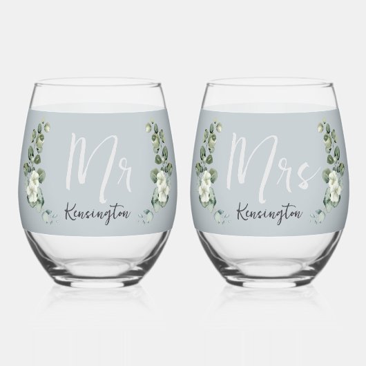 Moderne Eucalyptus Stemloze Bruiloftsbril Wijnglas Zonder Voet (Voorkant)