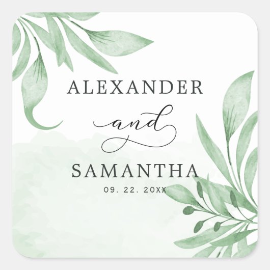 Moderne Eucalyptus Succulent Minimalist Wedding Vierkante Sticker (Voorkant)