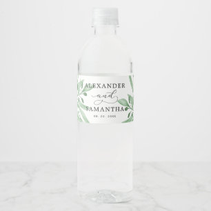Moderne Eucalyptus Succulent Minimalist Wedding Waterfles Etiket