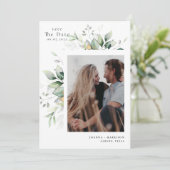Moderne Eucalyptus Trouwfoto Save The Date (Staand voorkant)