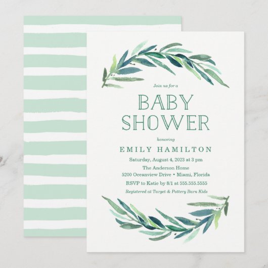 Moderne Eucalyptus | Uitnodiging voor Baby Shower (Voorkant / Achterkant)