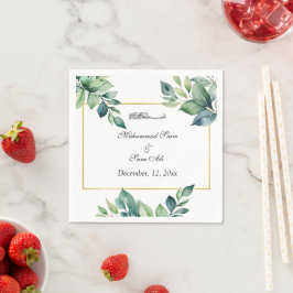 Moderne eucalyptus verlaat moslim bruiloft uitnodi servet