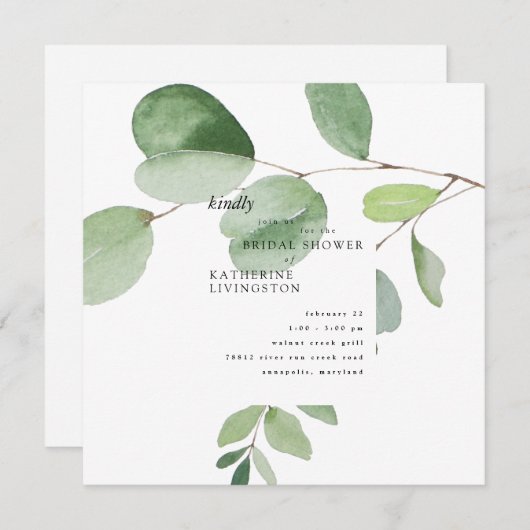 Moderne Eucalyptus Vrijgezellenfeest Square Kaart (Voorkant / Achterkant)