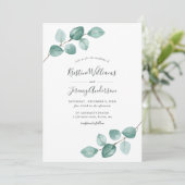 Moderne Eucalyptus Waterverf Black Script Weddensc Kaart (Staand voorkant)