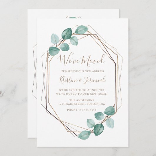 Moderne Eucalyptus Waterverf Coffee Script Weddens Aankondiging (Voorkant / Achterkant)