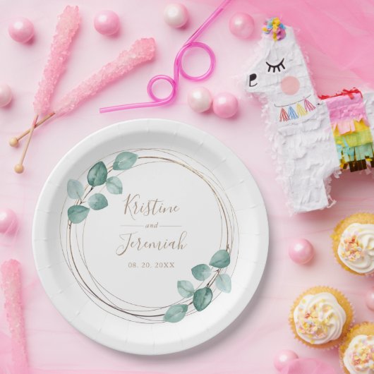 Moderne Eucalyptus Waterverf Coffee Script Weddens Papieren Bordje (Feest)