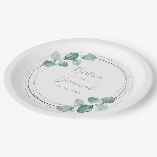 Moderne Eucalyptus Waterverf Coffee Script Weddens Papieren Bordje (Gekanteld)