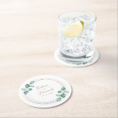 Moderne Eucalyptus Waterverf Coffee Script Weddens Ronde Kartonnen Onderzetter (Insitu)