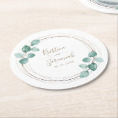 Moderne Eucalyptus Waterverf Coffee Script Weddens Ronde Kartonnen Onderzetter (Gebogen)