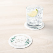 Moderne Eucalyptus Waterverf Coffee Script Weddens Ronde Kartonnen Onderzetter (Insitu)