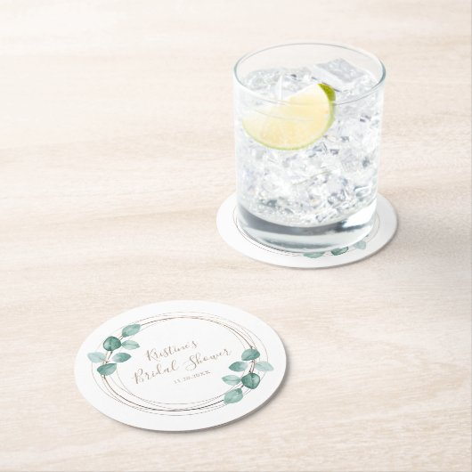 Moderne Eucalyptus Waterverf Coffee Script Weddens Ronde Kartonnen Onderzetter (Insitu)