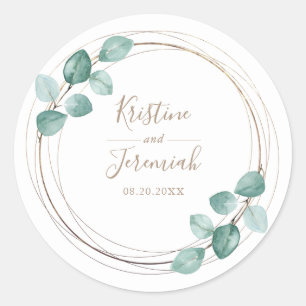 Moderne Eucalyptus Waterverf Coffee Script Weddens Ronde Sticker