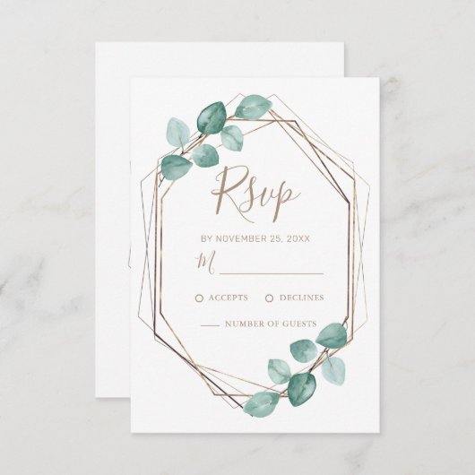 Moderne Eucalyptus Waterverf Coffee Script Weddens RSVP Kaartje (Voorkant / Achterkant)