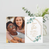Moderne Eucalyptus Waterverf Coffee Script Weddens Save The Date (Staand voorkant)
