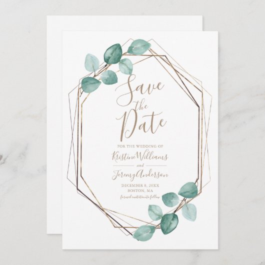 Moderne Eucalyptus Waterverf Coffee Script Weddens Save The Date (Voorkant / Achterkant)