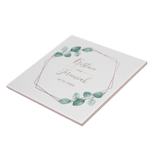 Moderne Eucalyptus Waterverf Coffee Script Weddens Tegeltje (Zijkant)