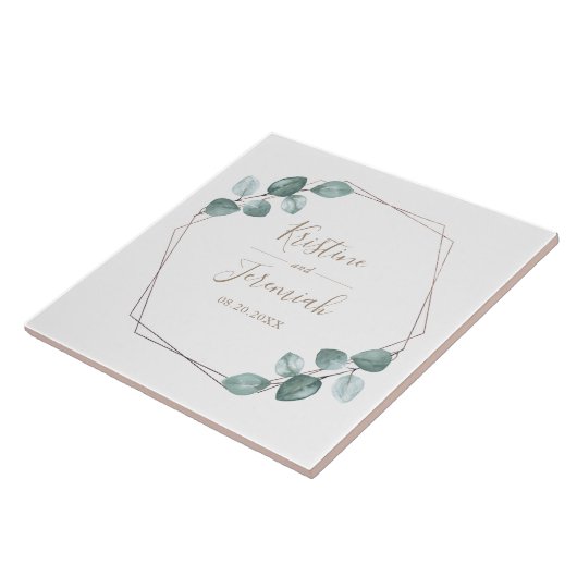 Moderne Eucalyptus Waterverf Coffee Script Weddens Tegeltje (Zijkant)