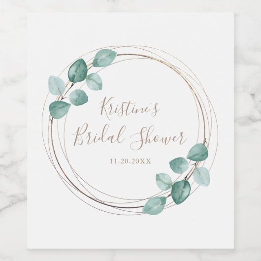 Moderne Eucalyptus Waterverf Coffee Script Weddens Wijn Etiket (Enkel label)