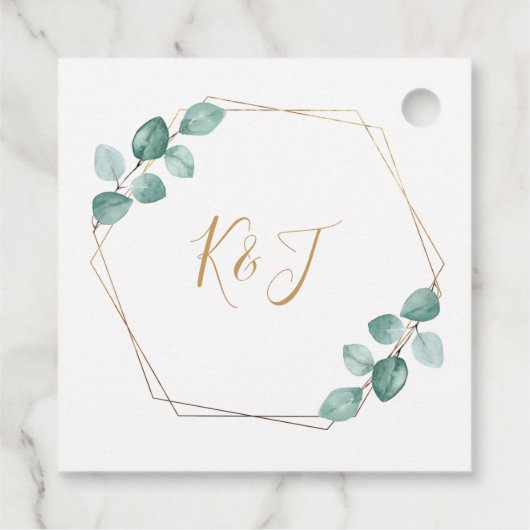 Moderne Eucalyptus Waterverf Gold Script Weddensch Bedankjes Labels (Achterkant)